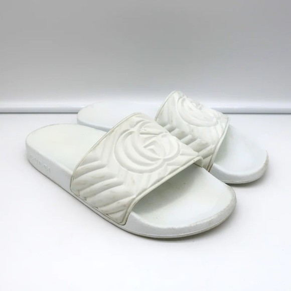 Gucci Shoes - Gucci GG Matelasse Rubber Slide Sandals White Size 36